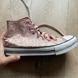 Converse Pink High-Top Canvas Sneakers with Floral & Star Motif